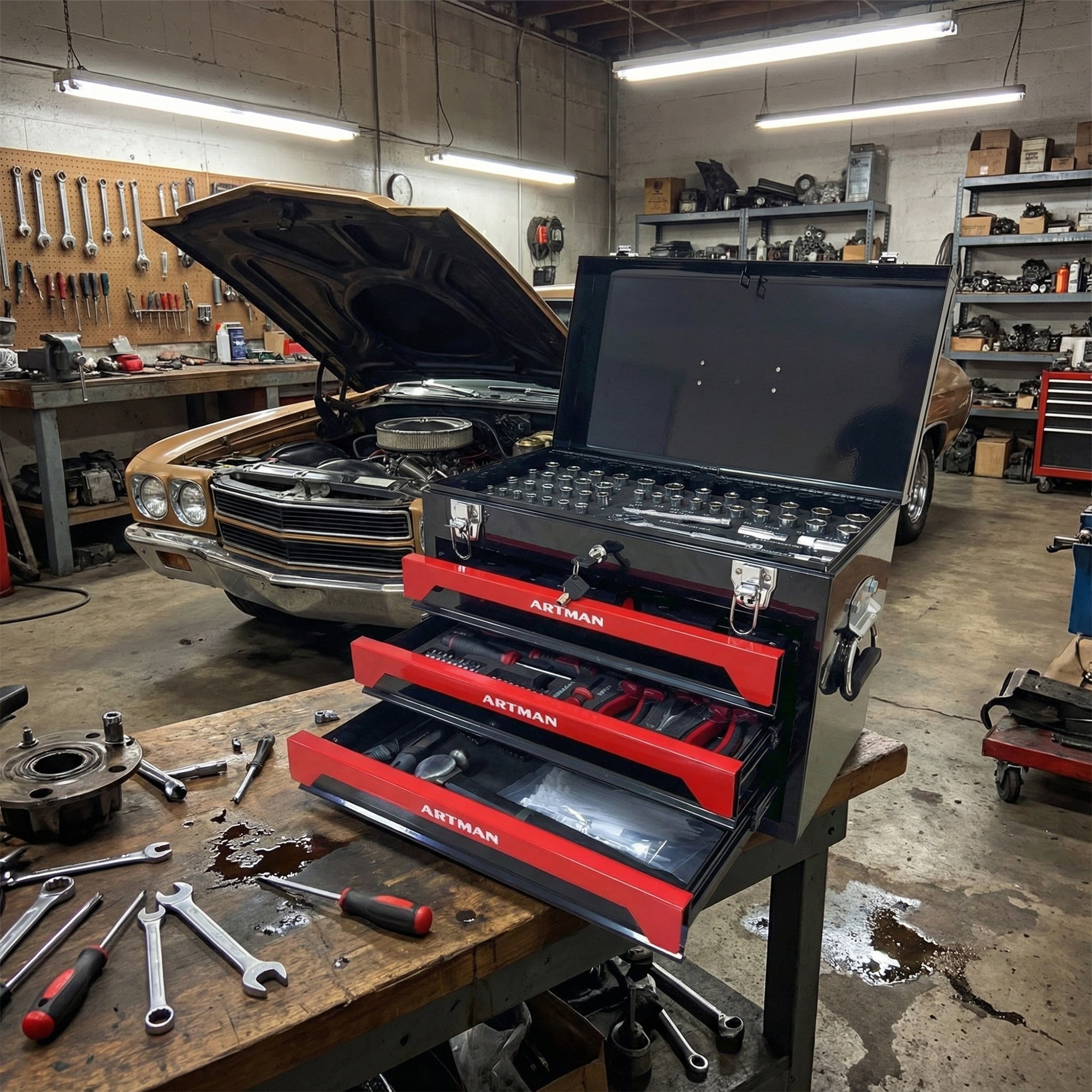 20'' Portable 3-Drawer Steel Toolbox