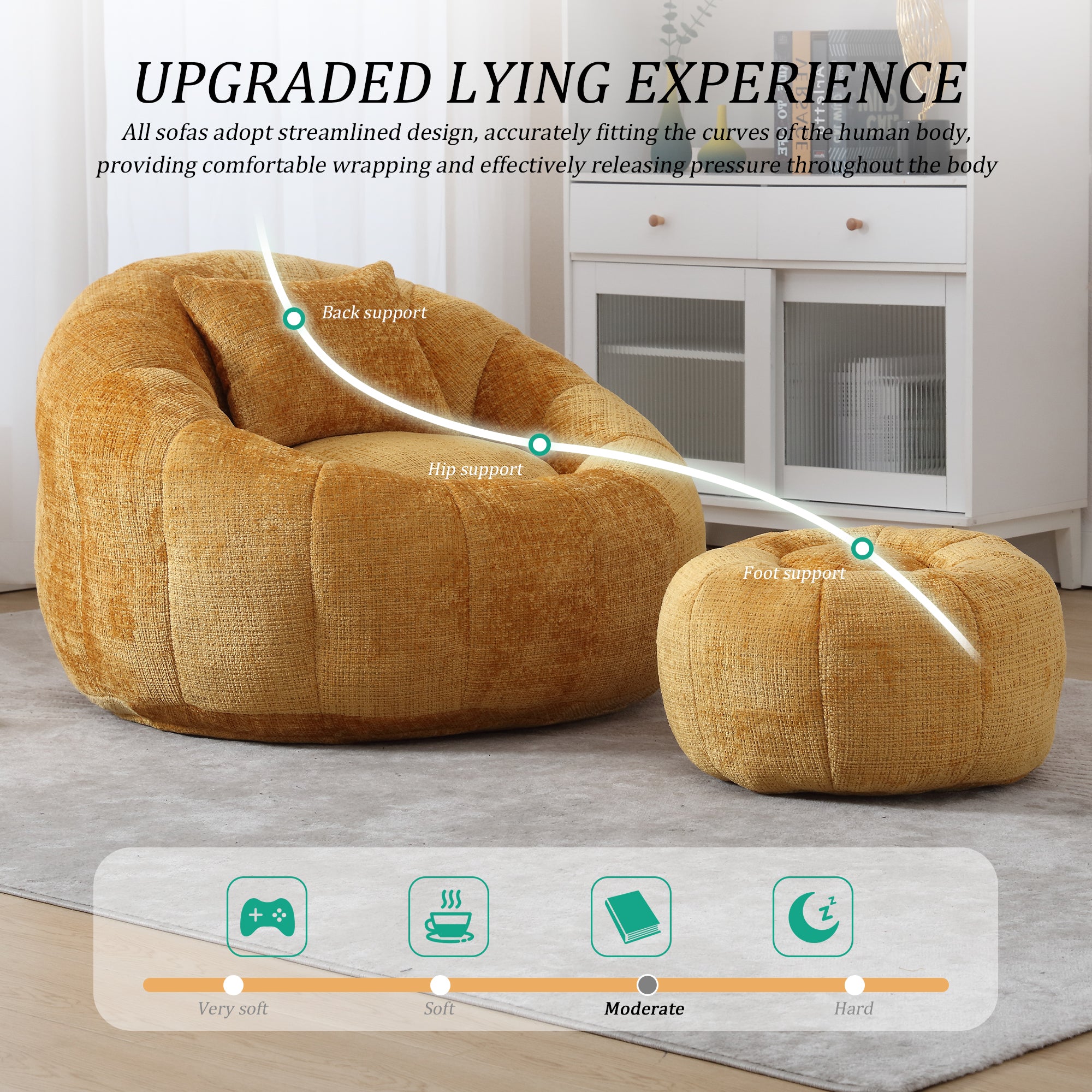 UNITED WE WIN Modern Bean Bag Chairs with Ottoman