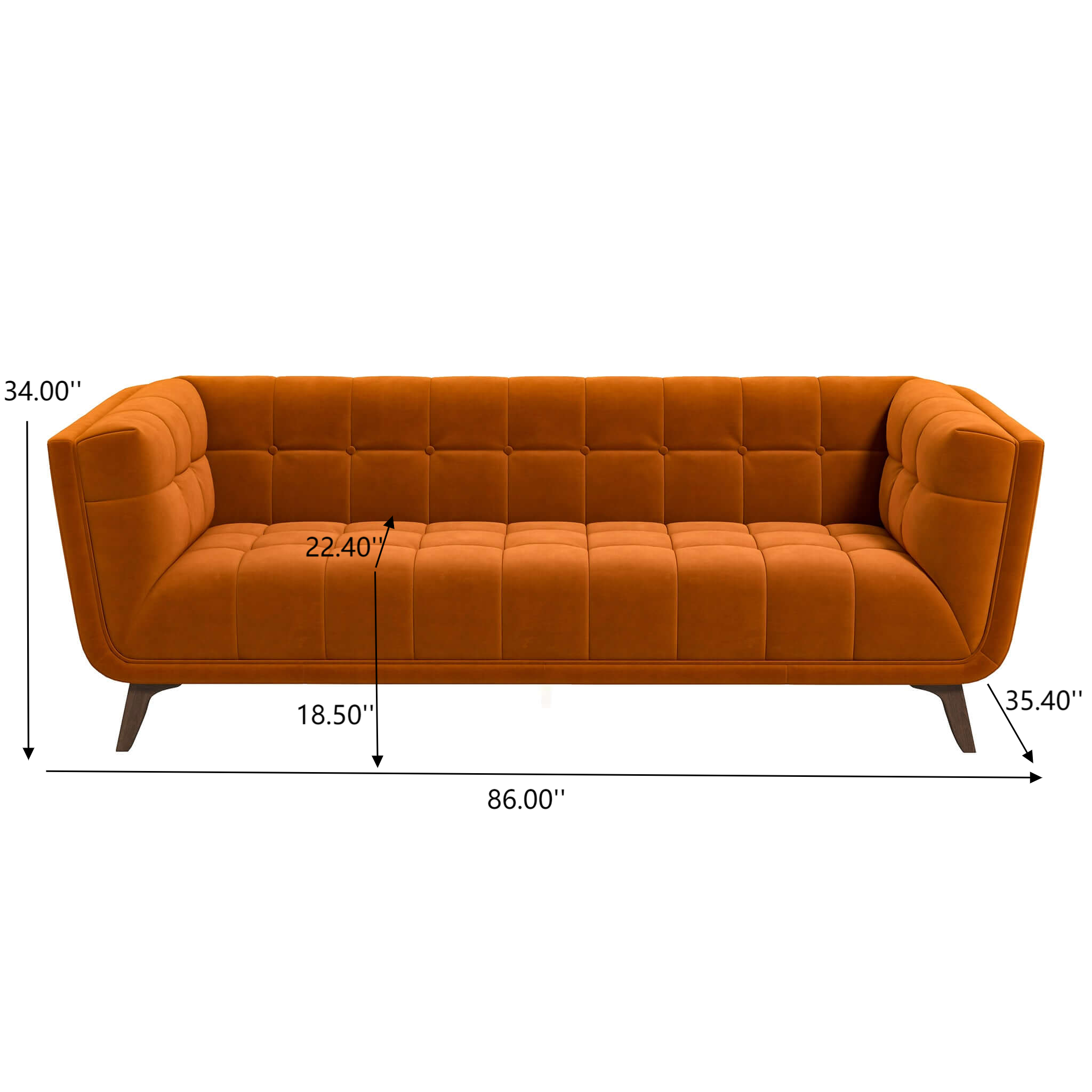 Addison Mid-Century Modern Velvet Sofa in Burnt-Orange