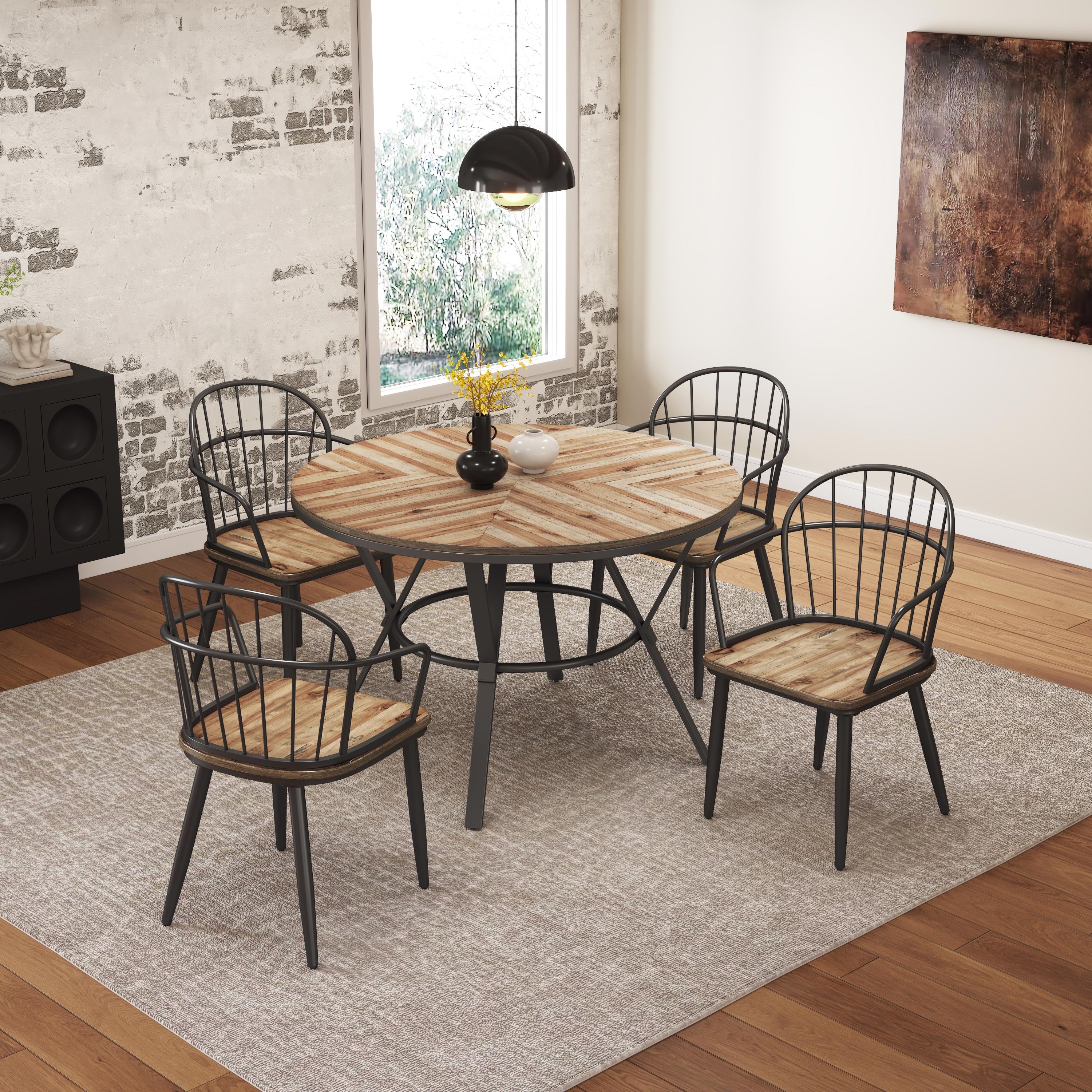 Indoor Dining Chair With Metal Legs (Set of 2), Light Birch