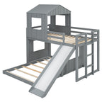 Wooden Twin Over Full Bunk Bed, Loft Bed with Playhouse