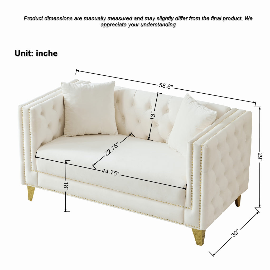 58" Chesterfield Velvet Sofa - Elegant 2 Seater Couch