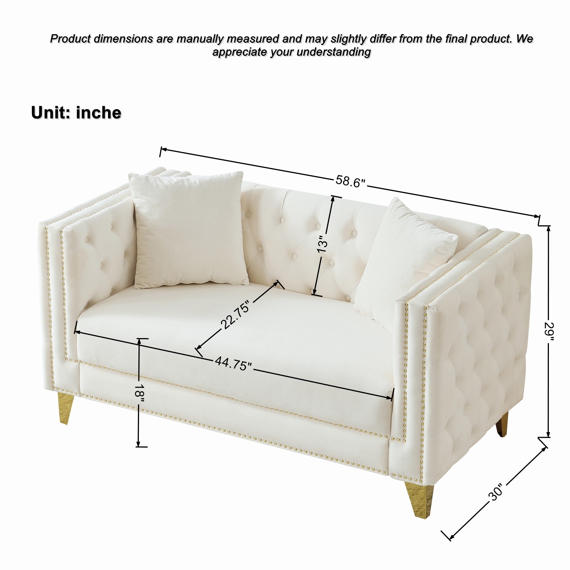 58" Chesterfield Velvet Sofa - Elegant 2 Seater Couch