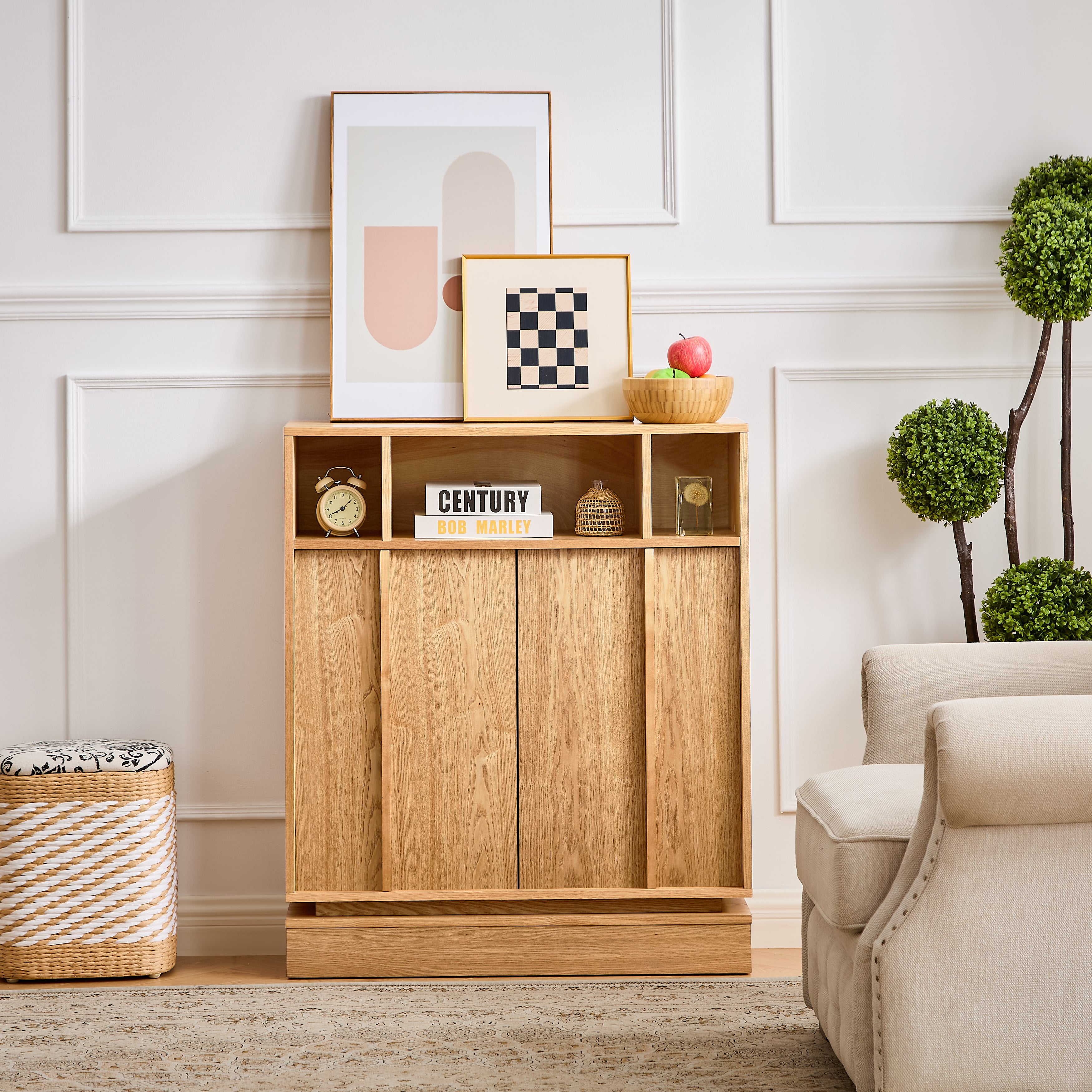 Farmhouse Fluted Sideboard Buffet Cabinet with Storage