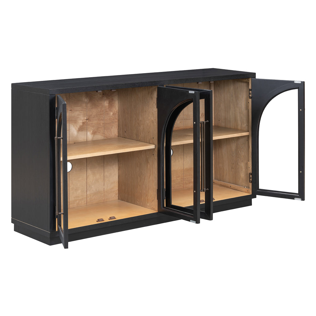 TREXM 4-Door Large Storage Sideboard Buffet Cabinet with Glass Doors - Black