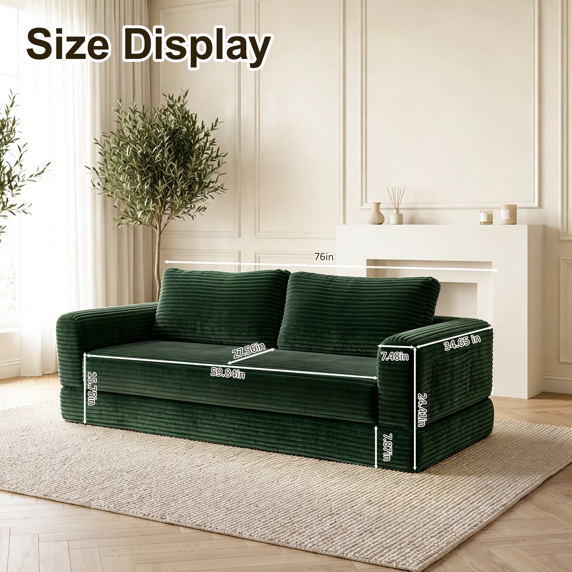 76 Inch Convertible Futon Sofa Bed