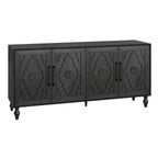 Carved Flower Door Large Storage Cabinet With Metal Handle