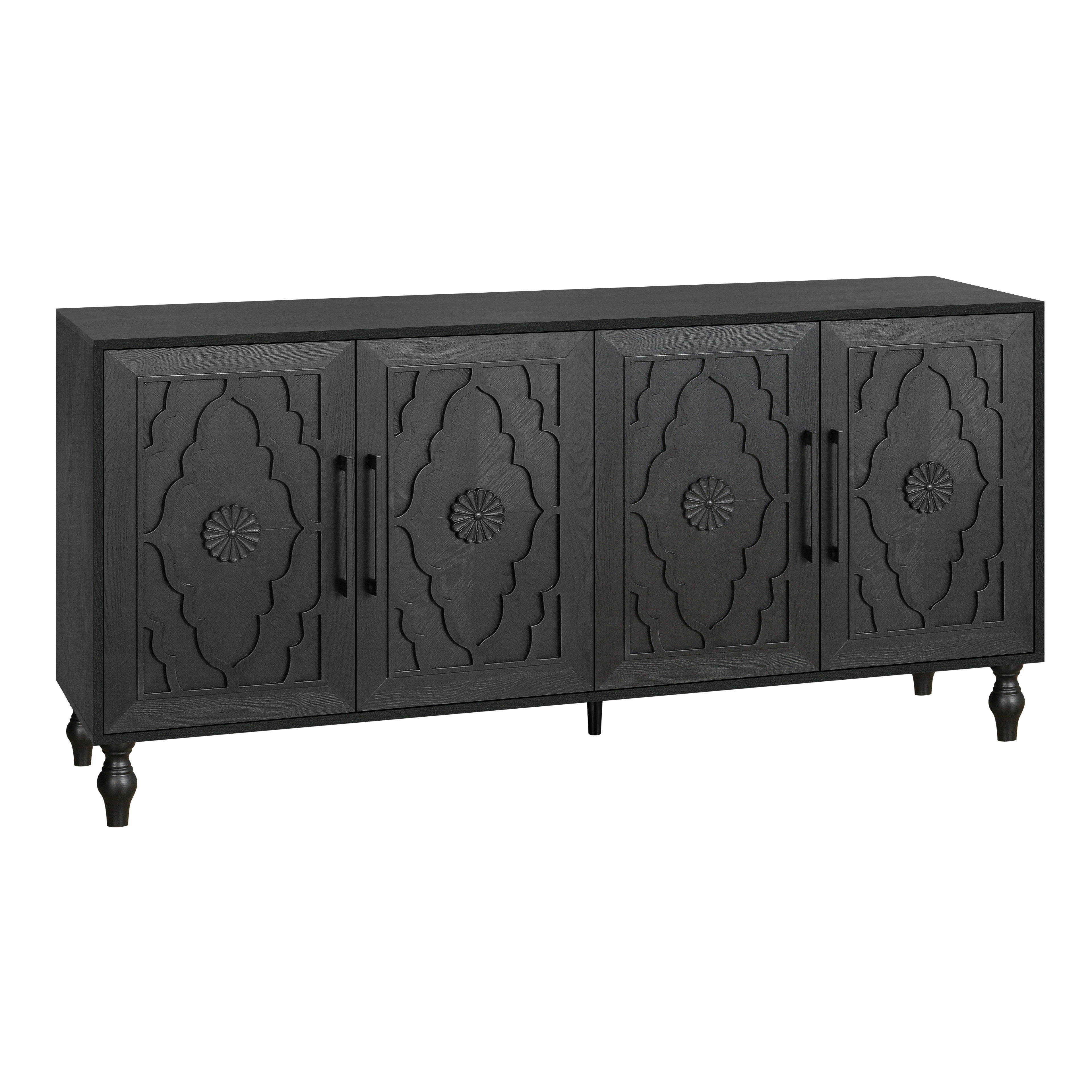 Carved Flower Door Large Storage Cabinet With Metal Handle