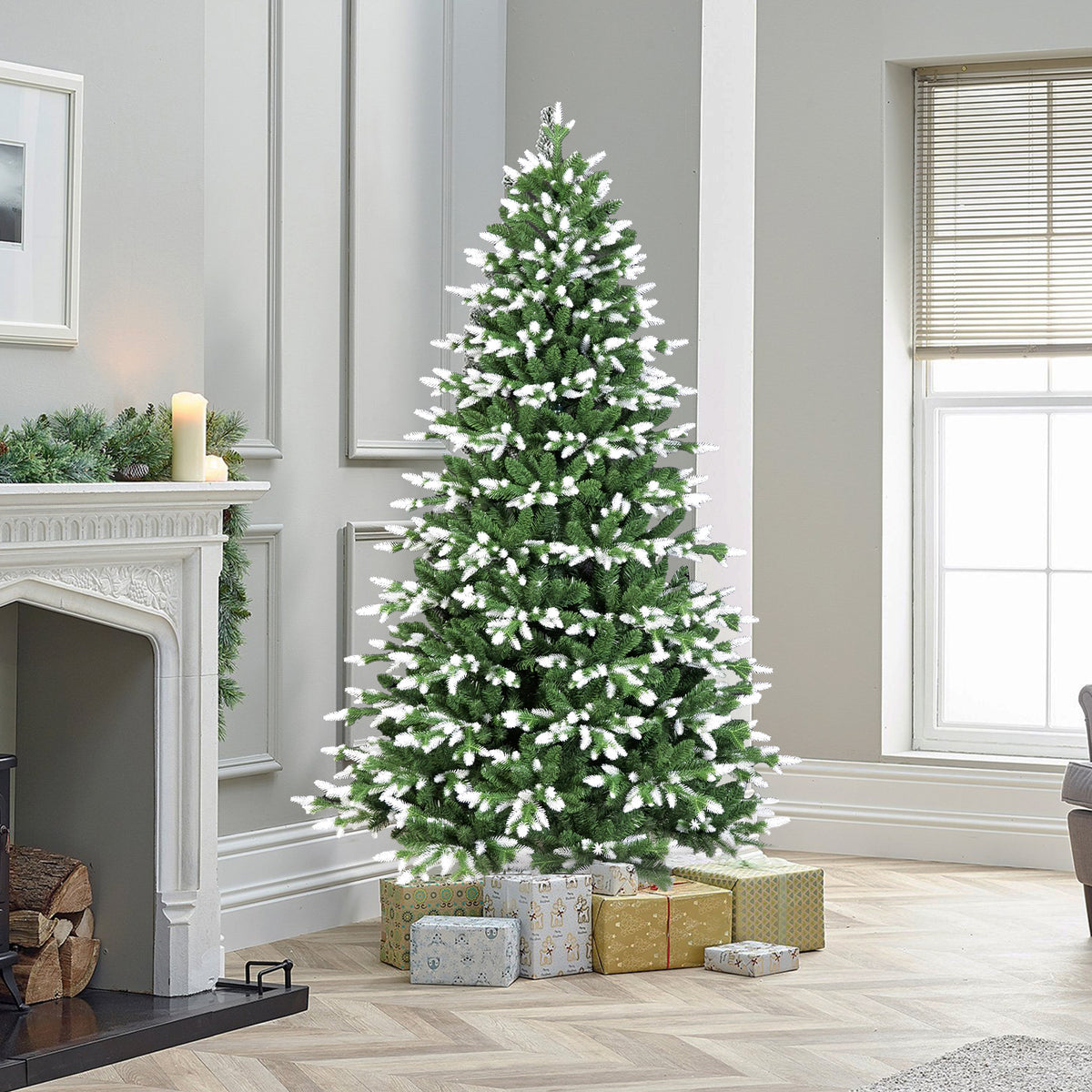 6FT Artificial Christmas Tree, White-Tipped PE & PVC Mixed Auto Tree