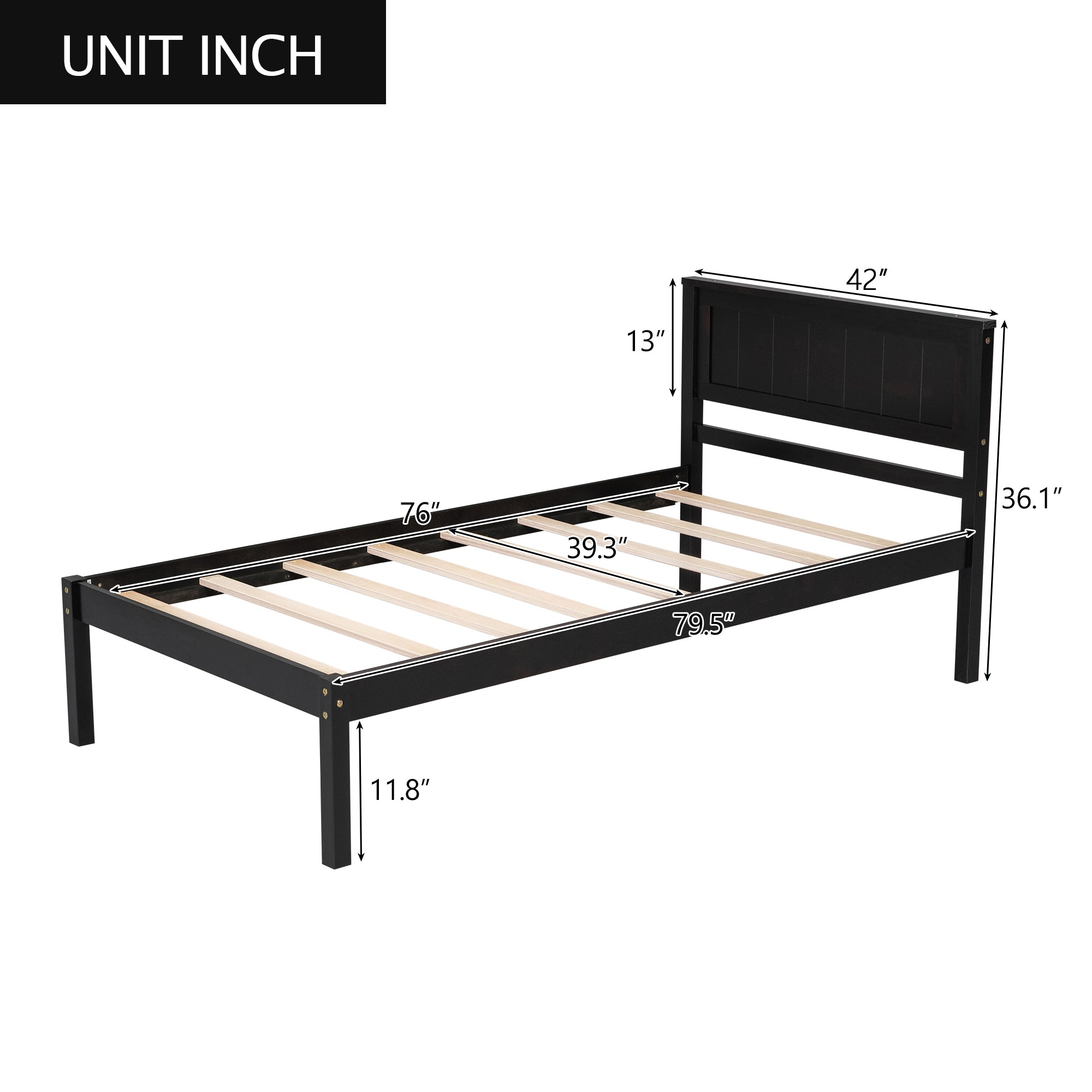 Platform Bed Frame with Headboard, Wood Slat Support, Twin, Espresso