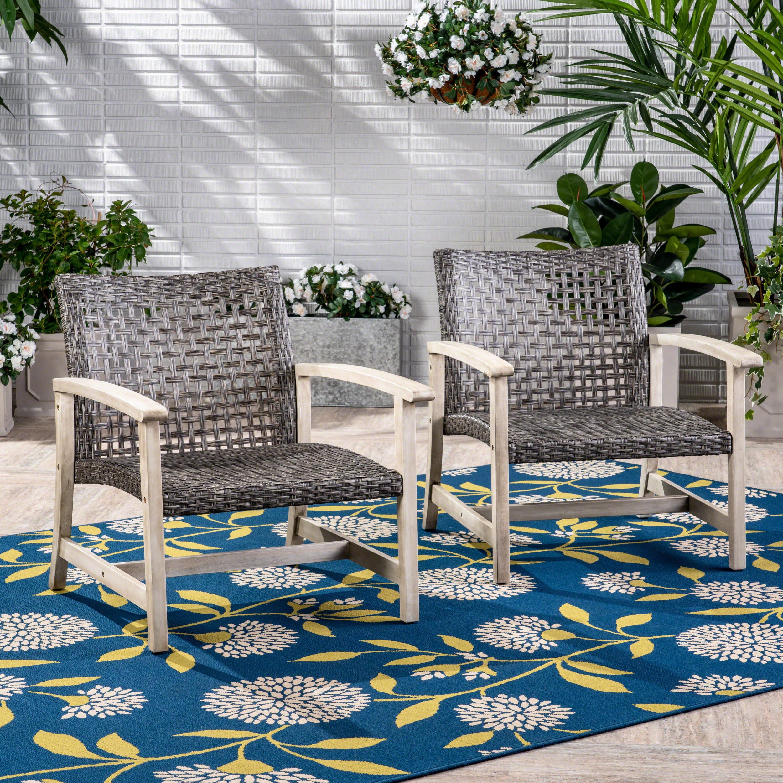 Hampton Wood + Wicker Club Chair Set of 2