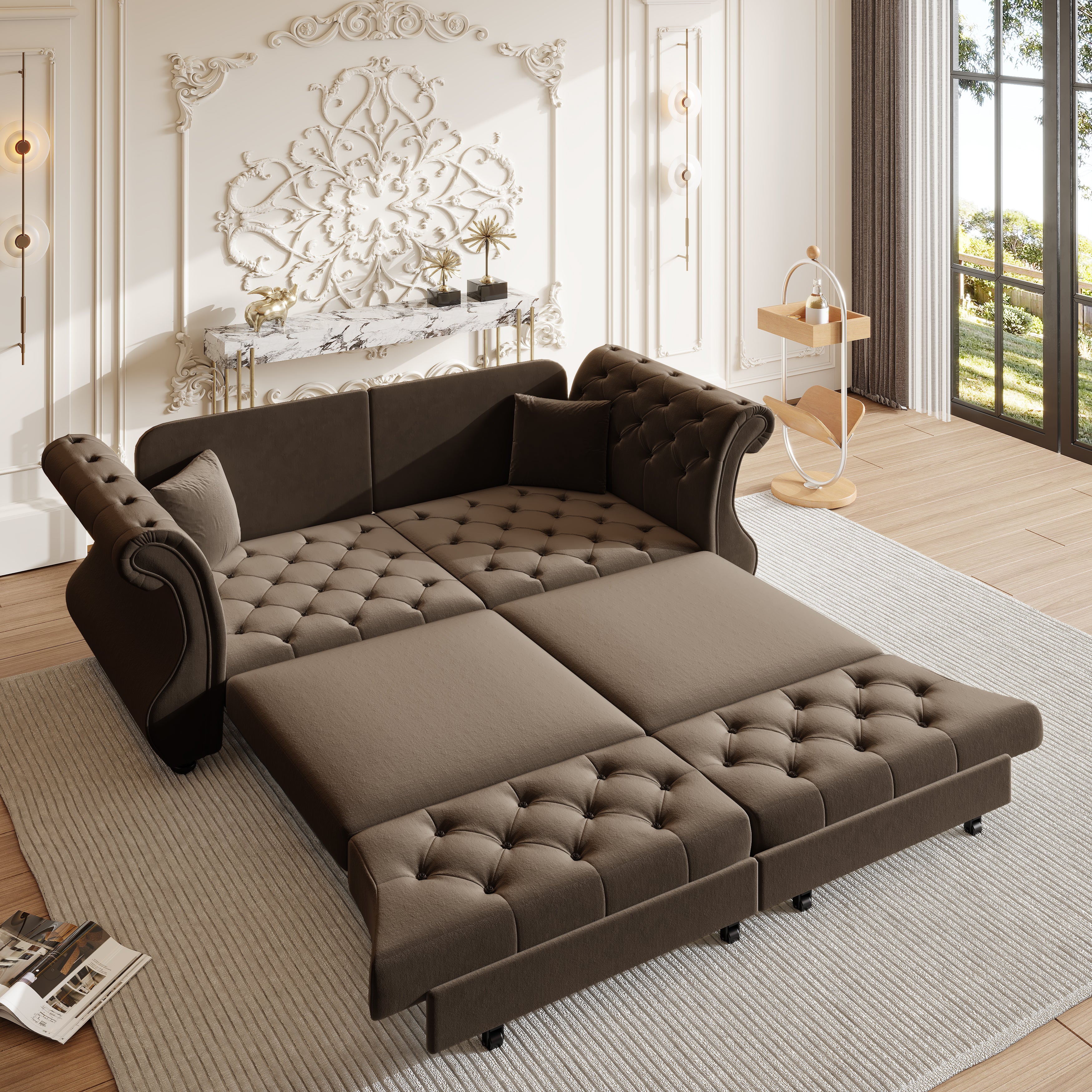 83.8" Oversized Chesterfield Pull Out Sofa Bed