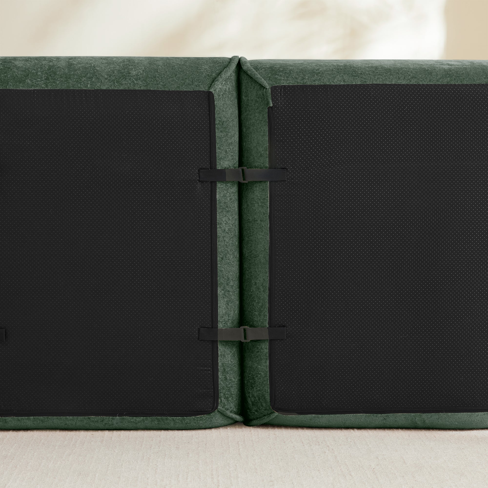 Armless Sofa in Velvet Green