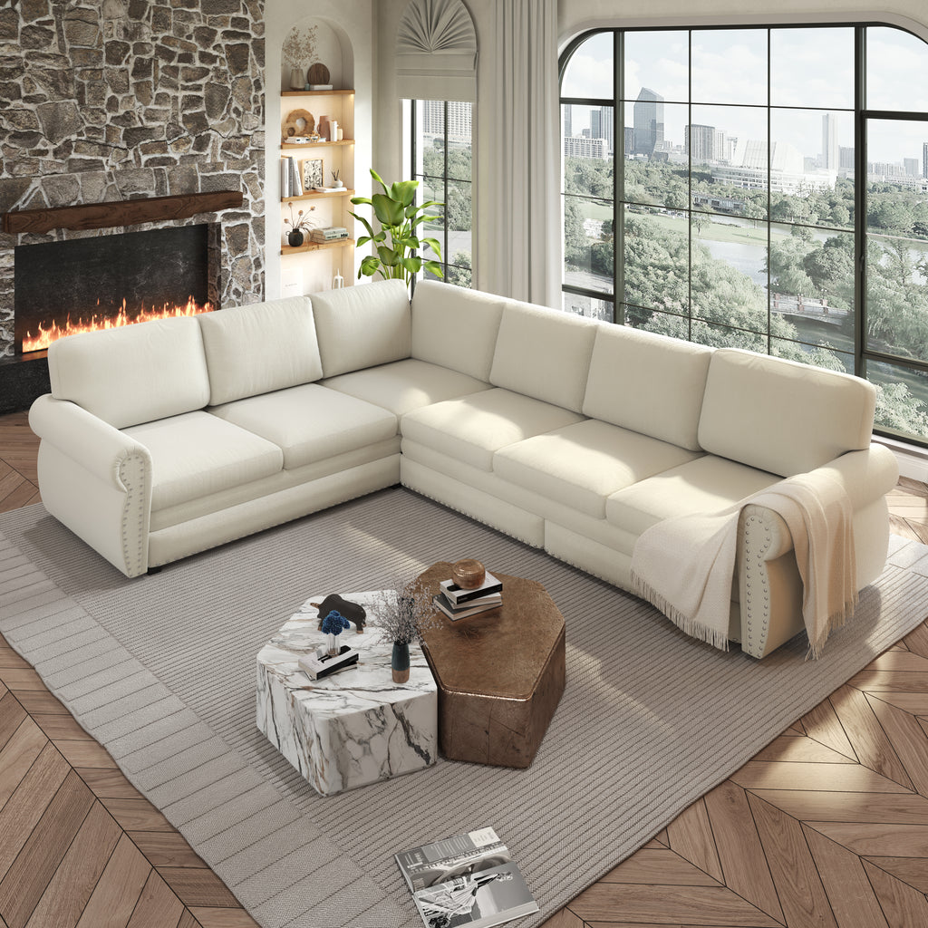 118" L-Shaped Sofa Couch with Pull-Out Bed