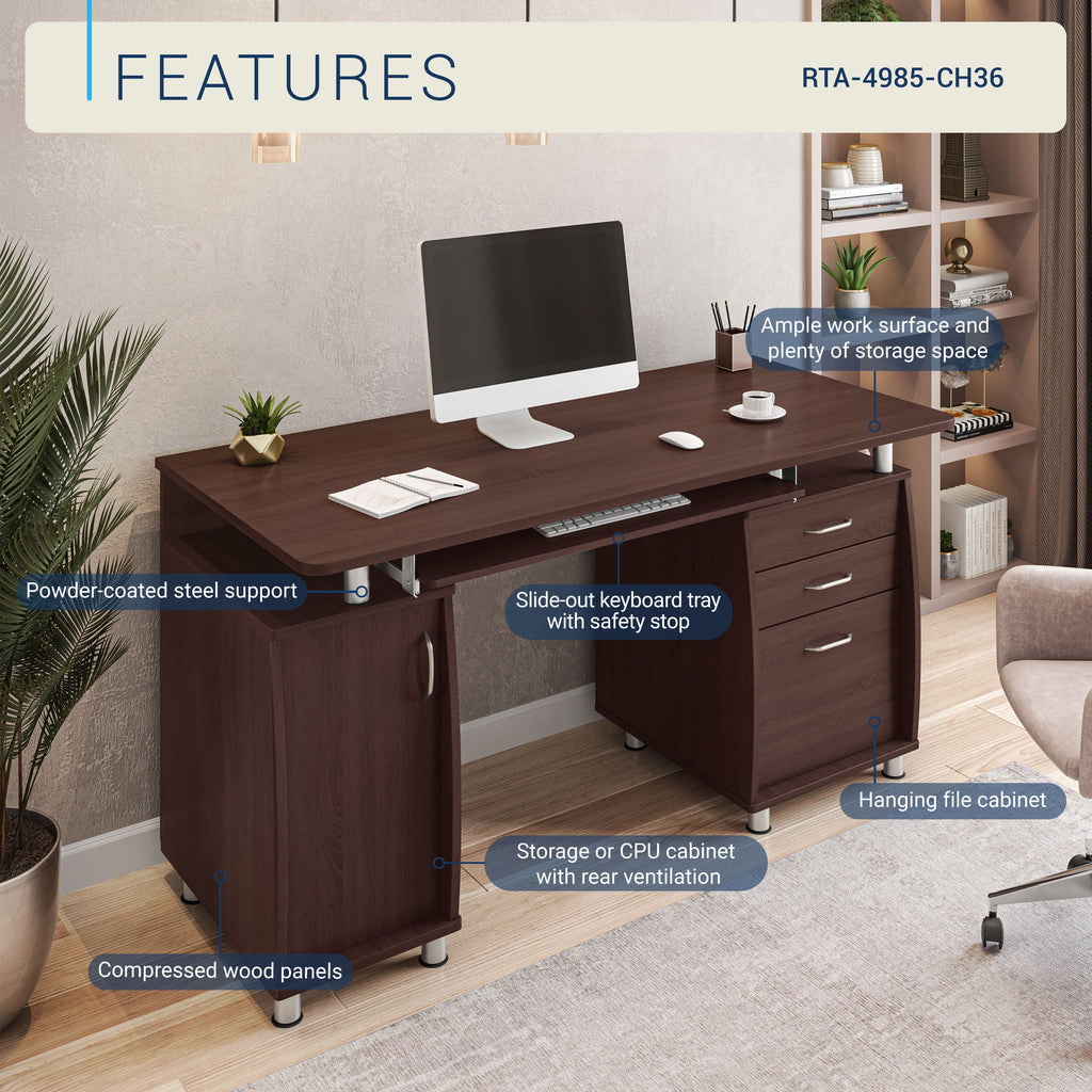 Techni Mobili Complete Workstation Computer Desk with Storage, Chocolate