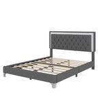 3-Pieces Bedroom Set - Queen Size Upholstered Platform Bed with LED Lights