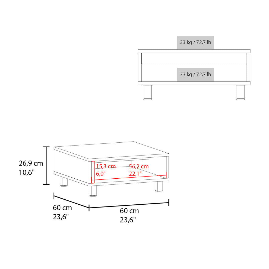 Coffee Table with 1 Shelf and 4 Legs