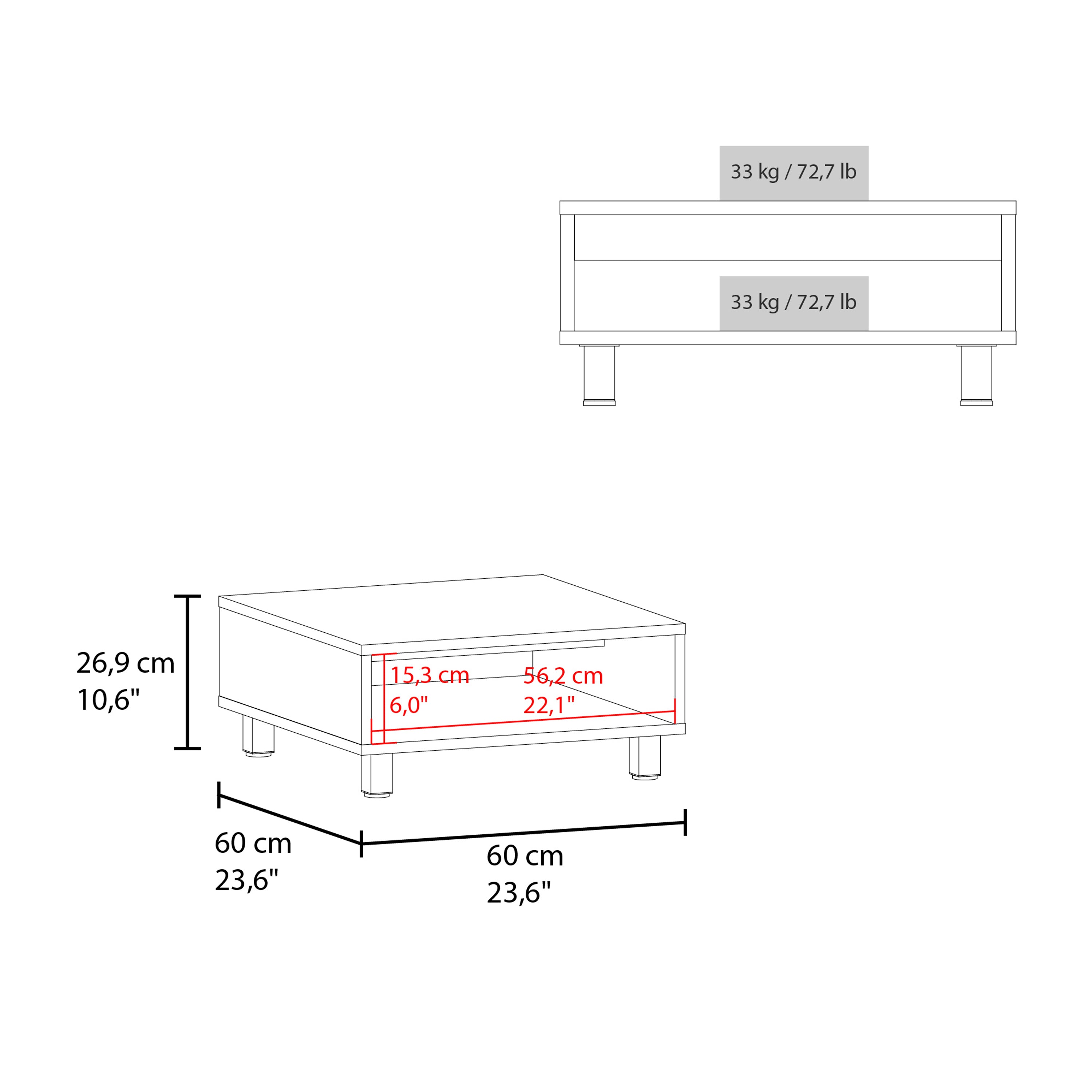 Coffee Table with 1 Shelf and 4 Legs