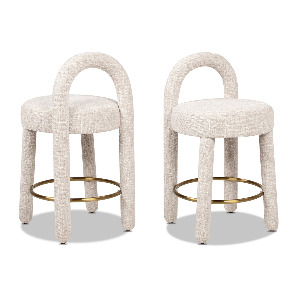 Penny 26.5" Round Arched Upholstered Counter Stool, Set of 2, Travertine