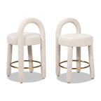 Penny 26.5" Round Arched Upholstered Counter Stool, Set of 2, Travertine
