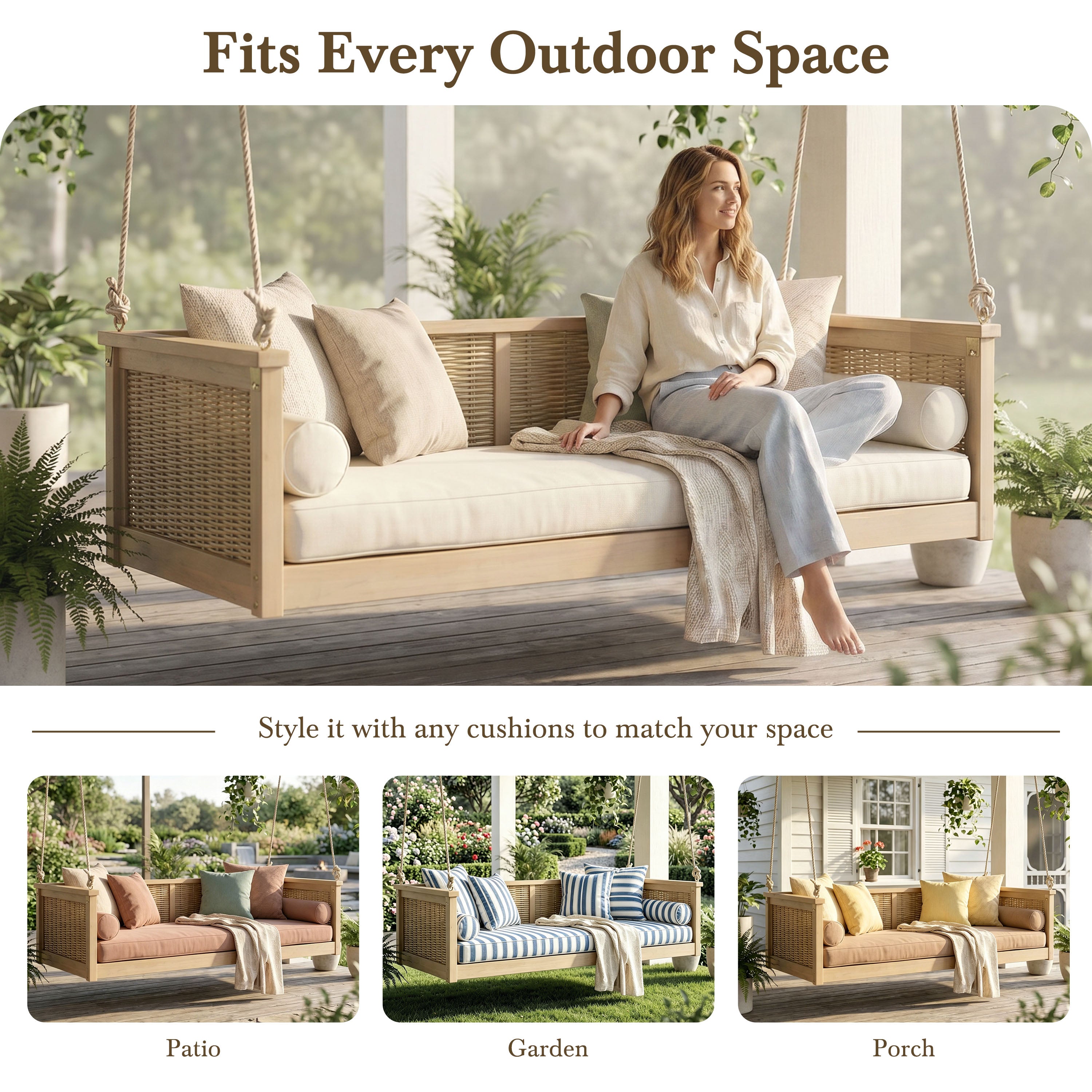 TOPMAX Outdoor Classic Solid Wood Twin Size Swing Bed