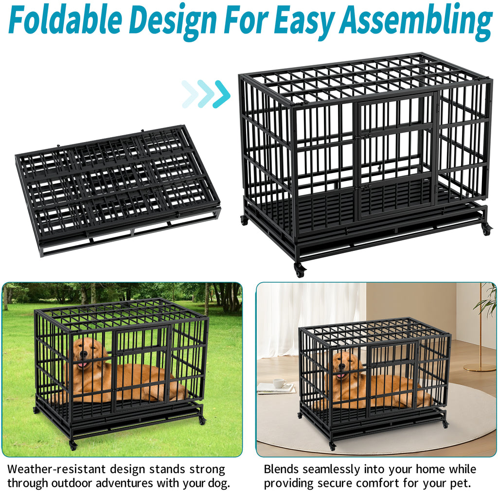 48 Inch Heavy Duty Indestructible Dog Crate with Wheels
