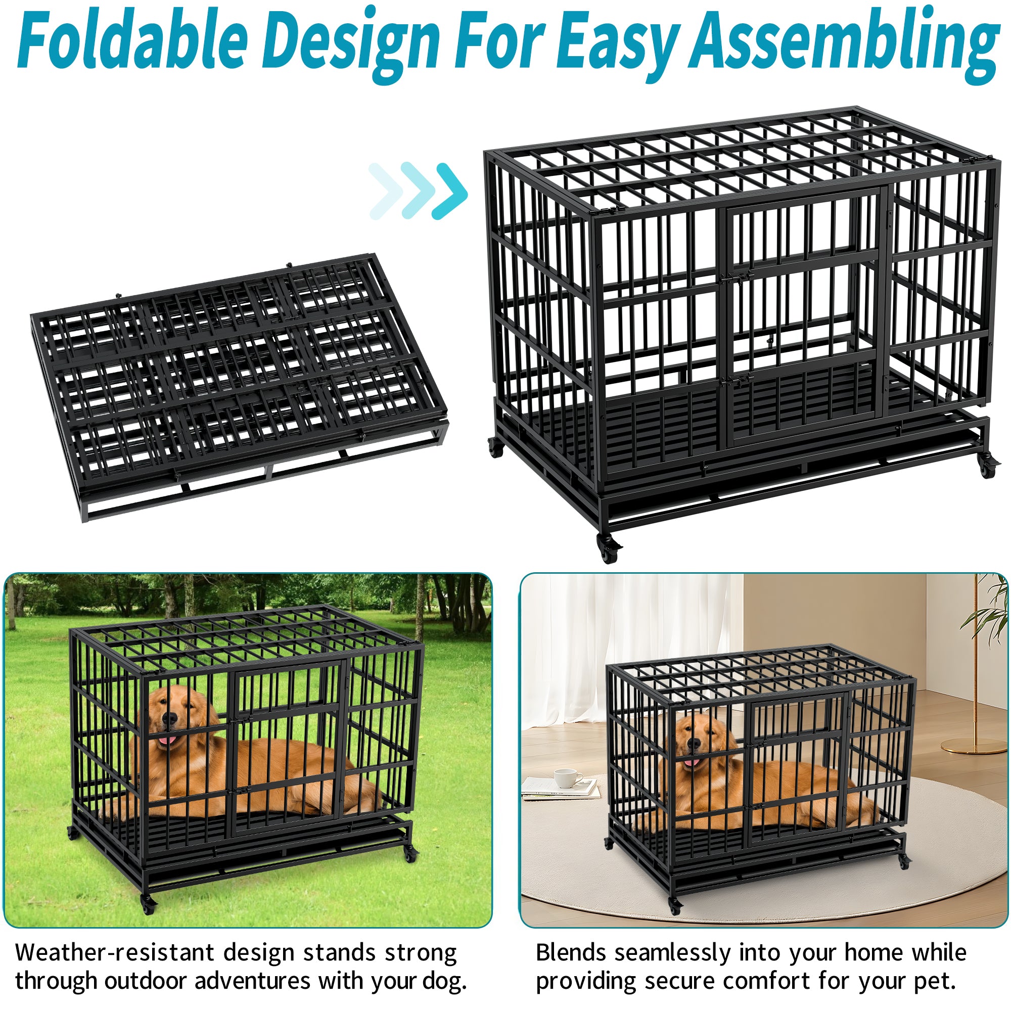 48 Inch Heavy Duty Indestructible Dog Crate with Wheels