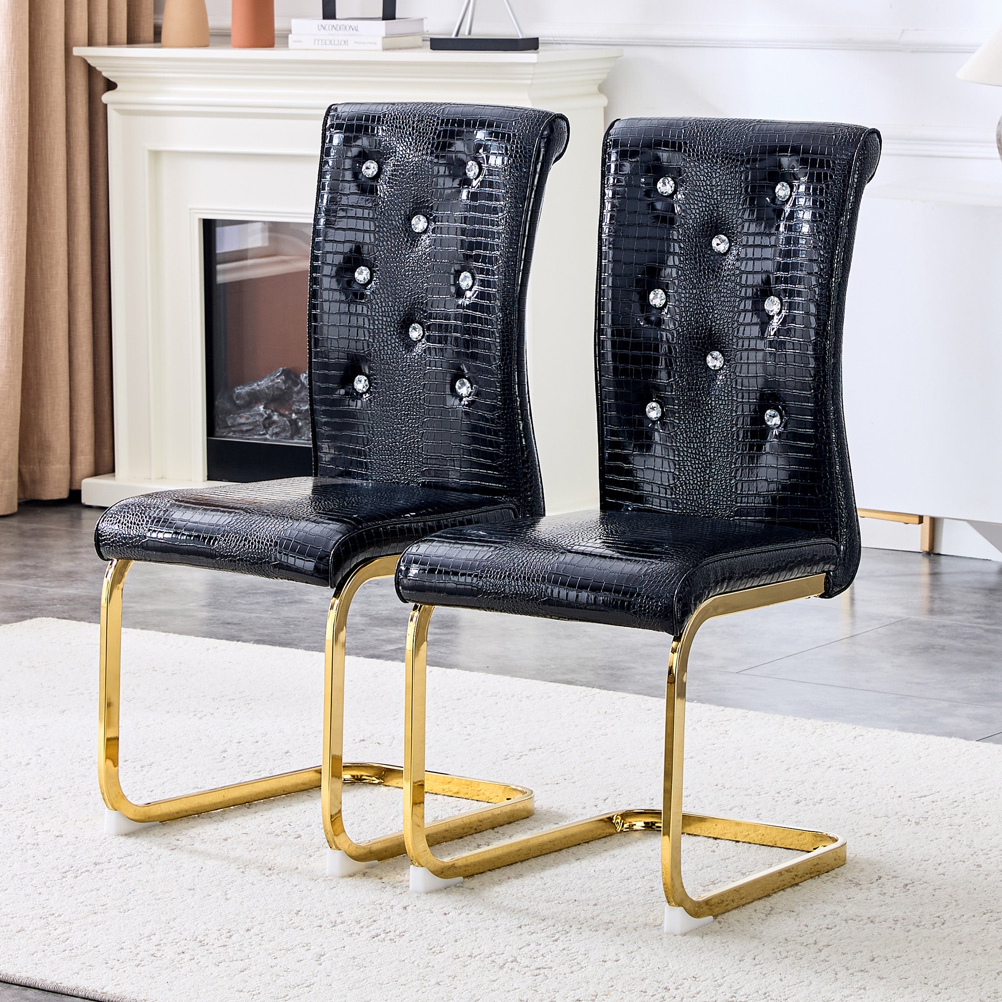 Set of 2 Retro Alligator Skin Upholstered Dining Chairs