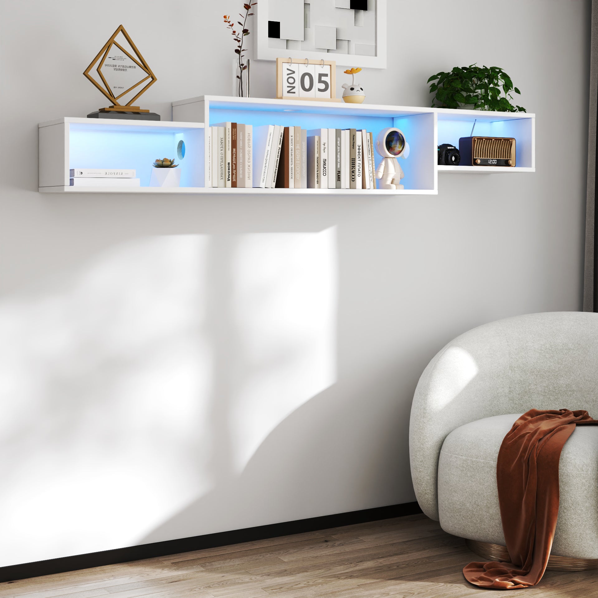 65.35in Wall Mounted Floating TV Stand with Color LEDs