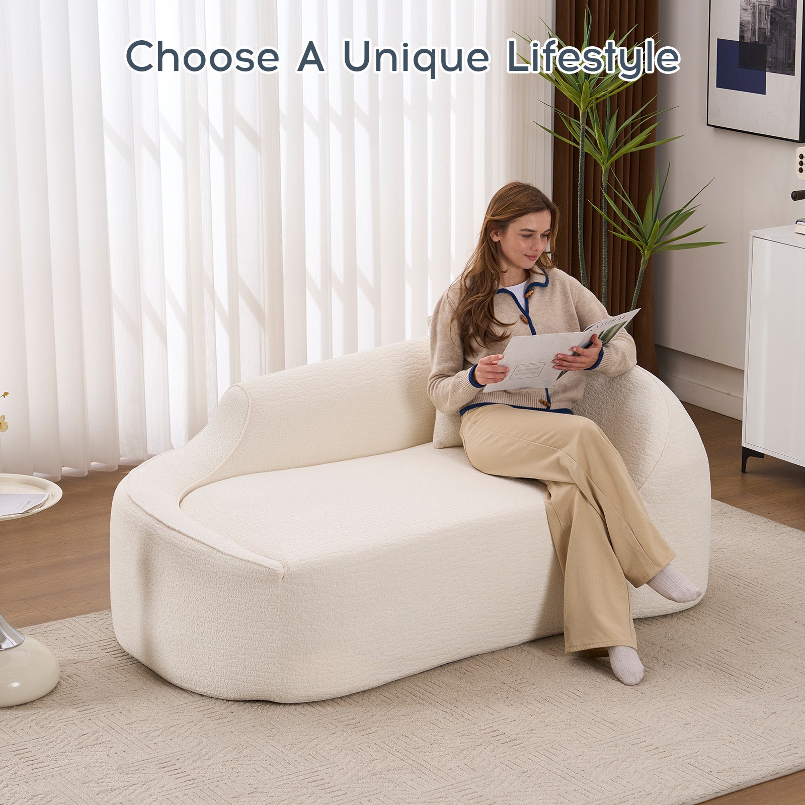 Curved Modern Chenille Chaise Lounge Chair