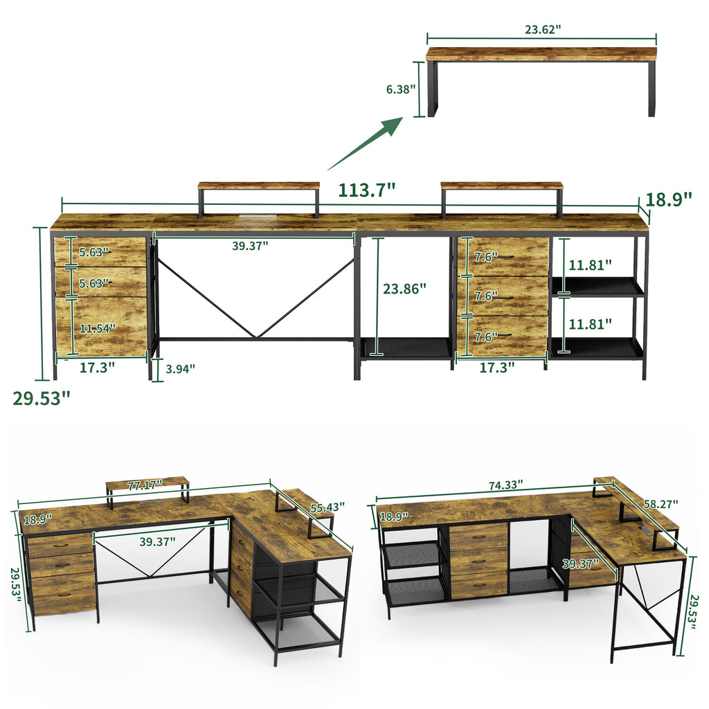 114 Inch L-Shaped Desk with Power Outlets & USB-C