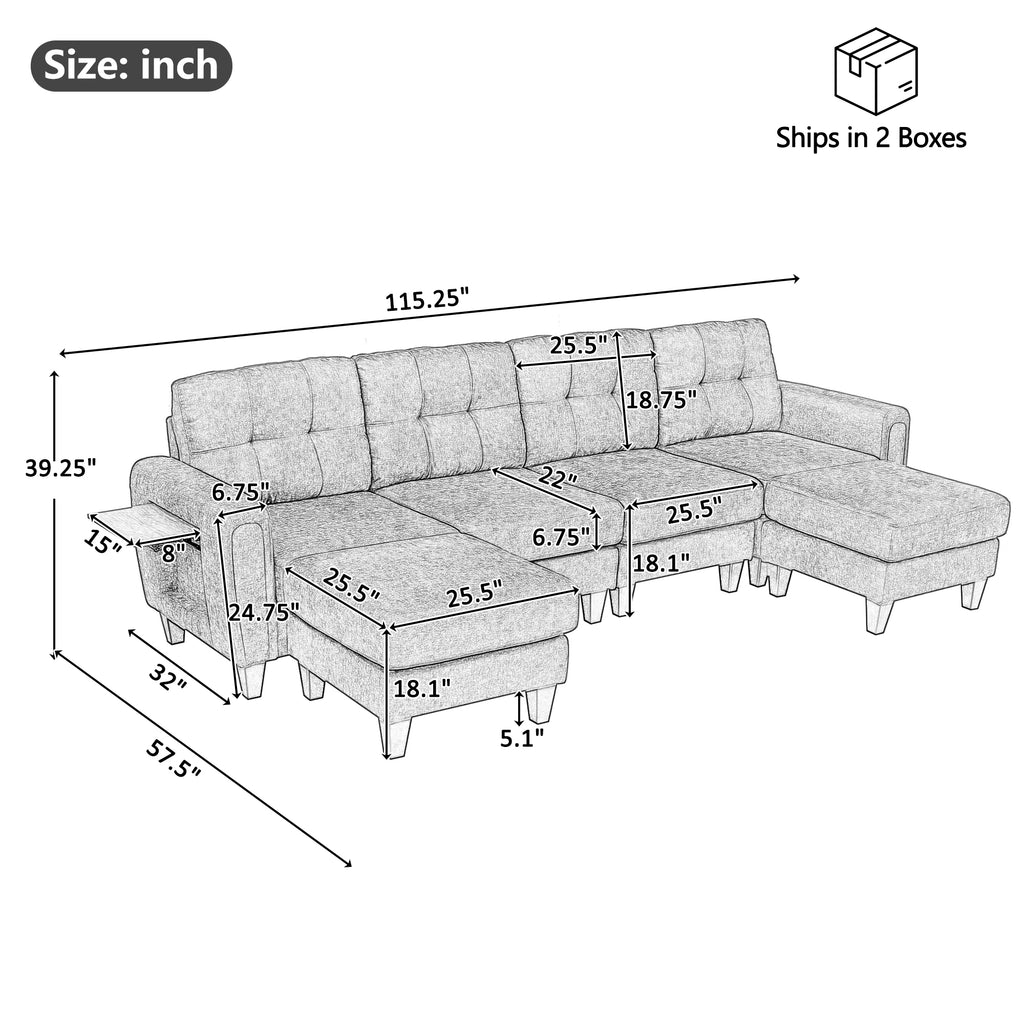 Modern Sectional Sofa 115" U-Shaped Sofa