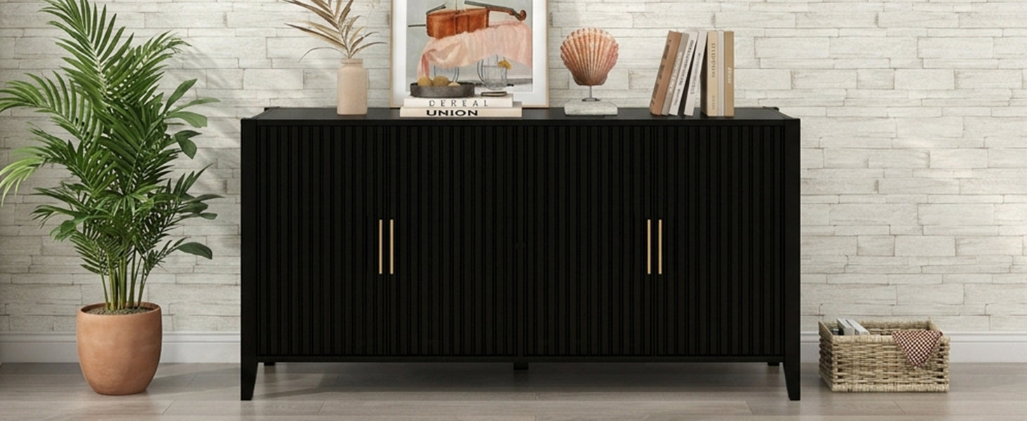 U_Style 61.1'' Modern 4-Vertical Wavy Slatted Doors Sideboard