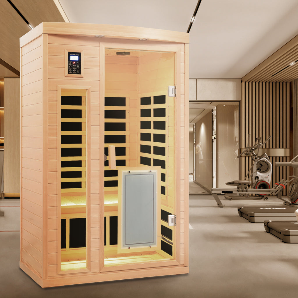 Low EMF Hemlock Wood Far-Infrared Indoor Two Person Sauna Room