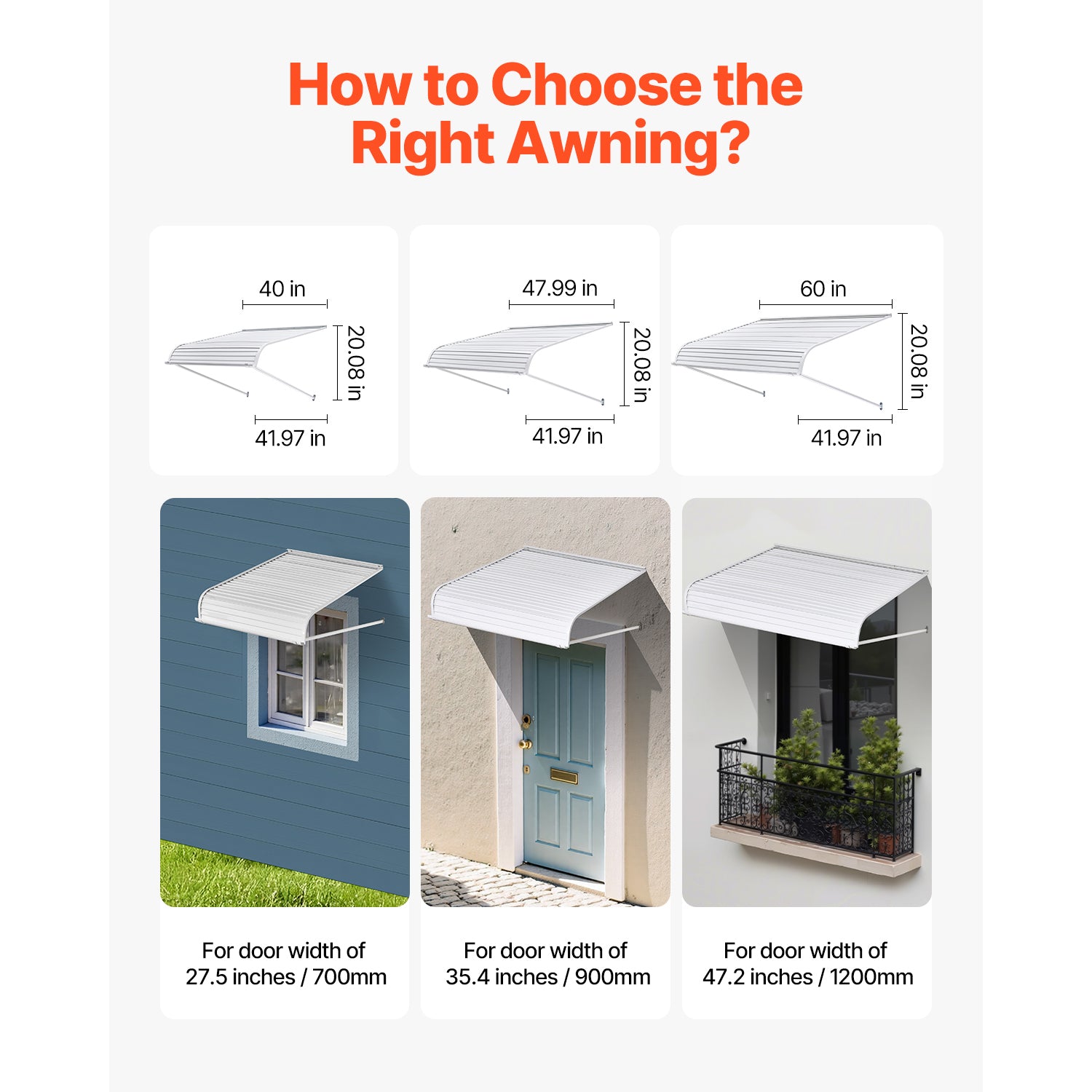 Window Awning Door Canopy 48x42 in Aluminum Alloy
