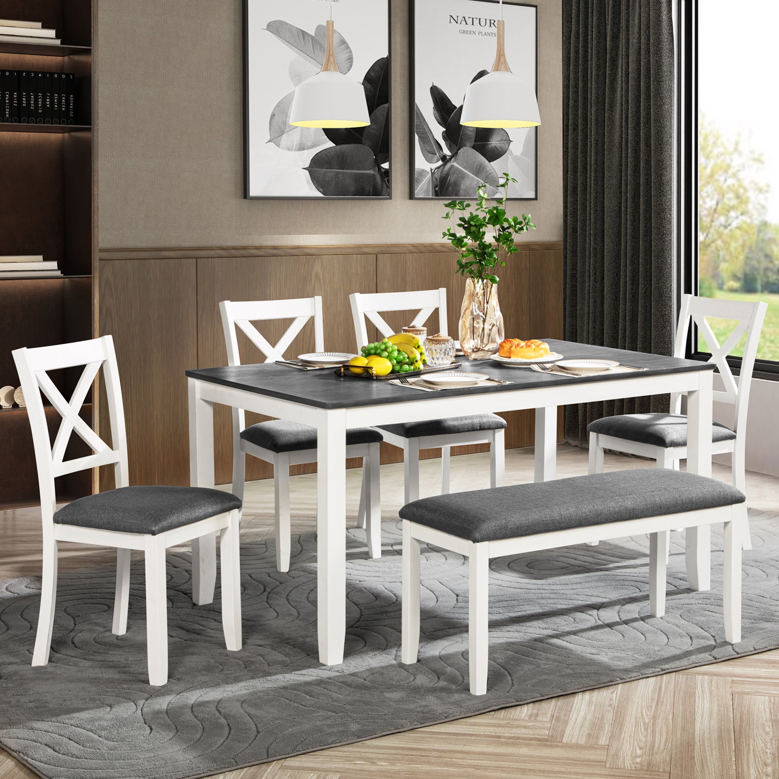 6-Piece Dining Table Set with Bench