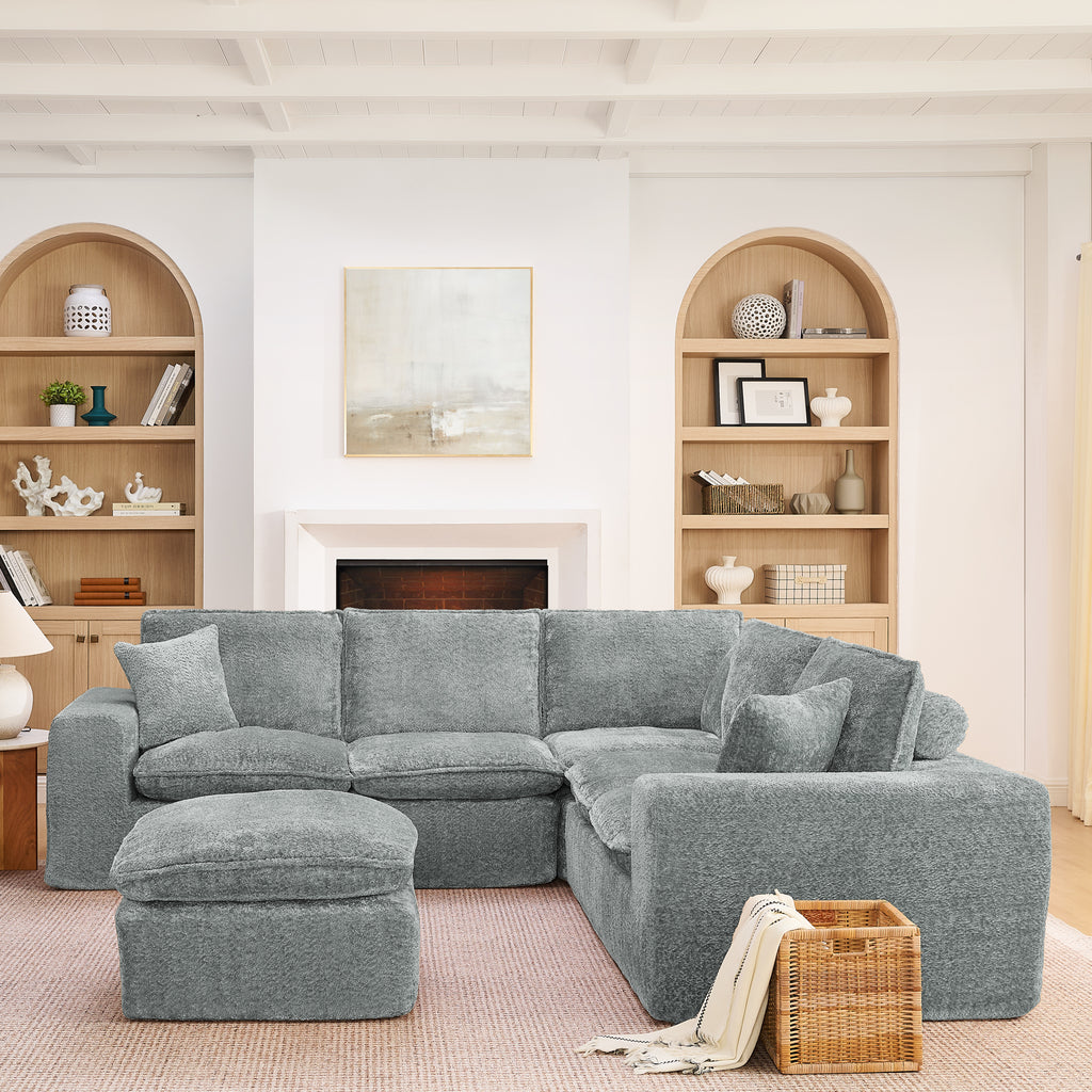107'' Modern Boucle L-shaped Sectional Sofa with Moveable Ottoman