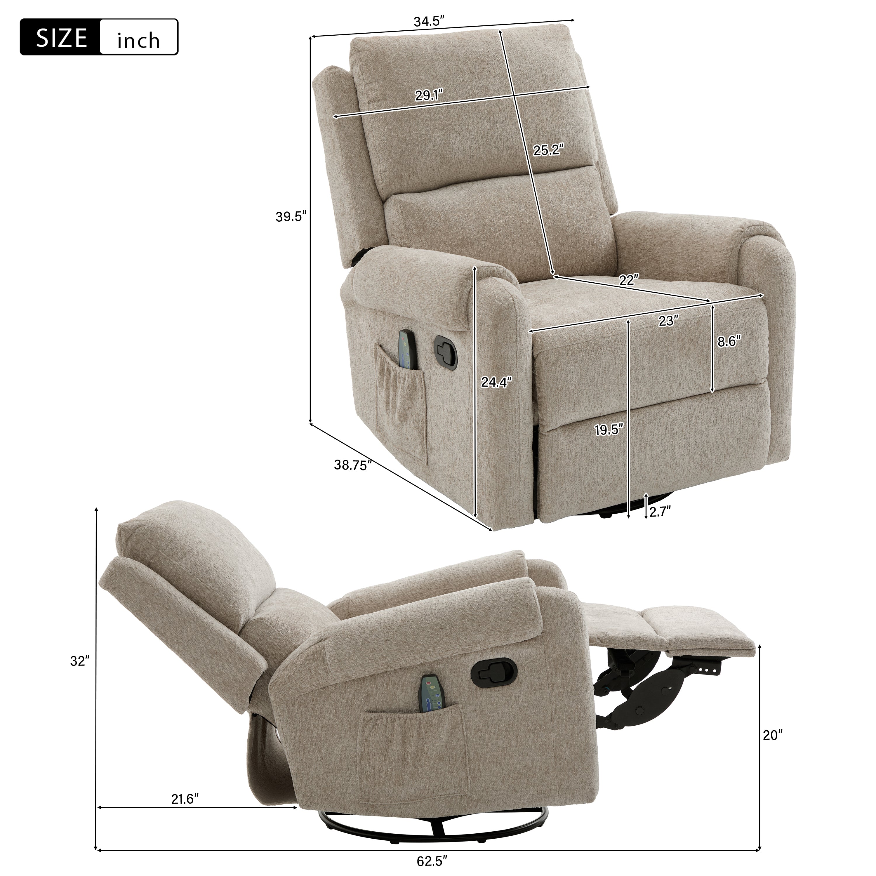 Manual Recliner Massage Recliner Chair in Oatmeal