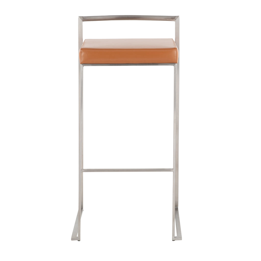 Contemporary Stackable Barstool with Camel Faux Leather - Set of 2