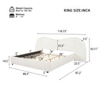King Size Upholstered Bed Frame With Boucle Fabric Curved Headboard