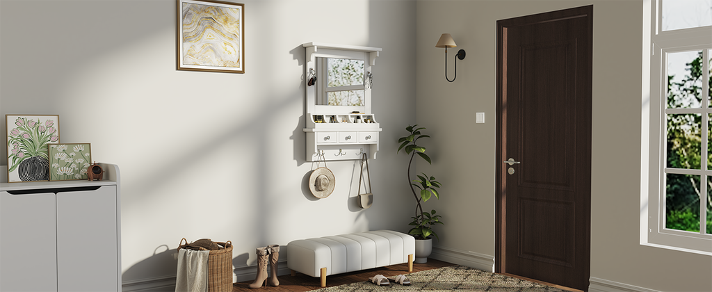 Floating Makeup Vanity with Big Mirror and Wall-Mounted Storage