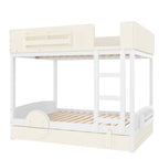 Full Bunk Bed with Trundle, White & Beige