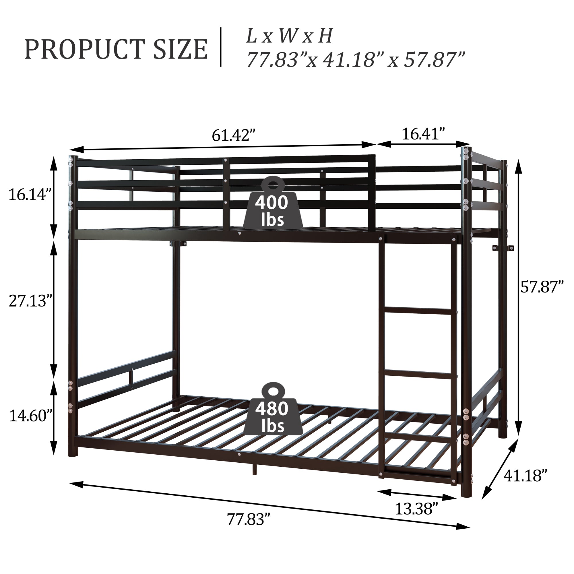 Bunk Bed with Ladder and High Guardrail