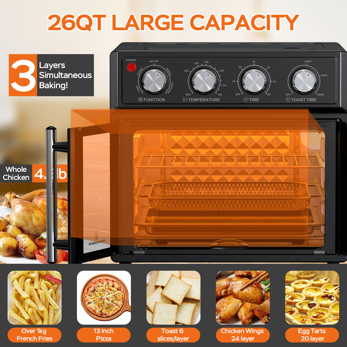 PlumChef 26QT Air Fryer Convection Toaster Oven