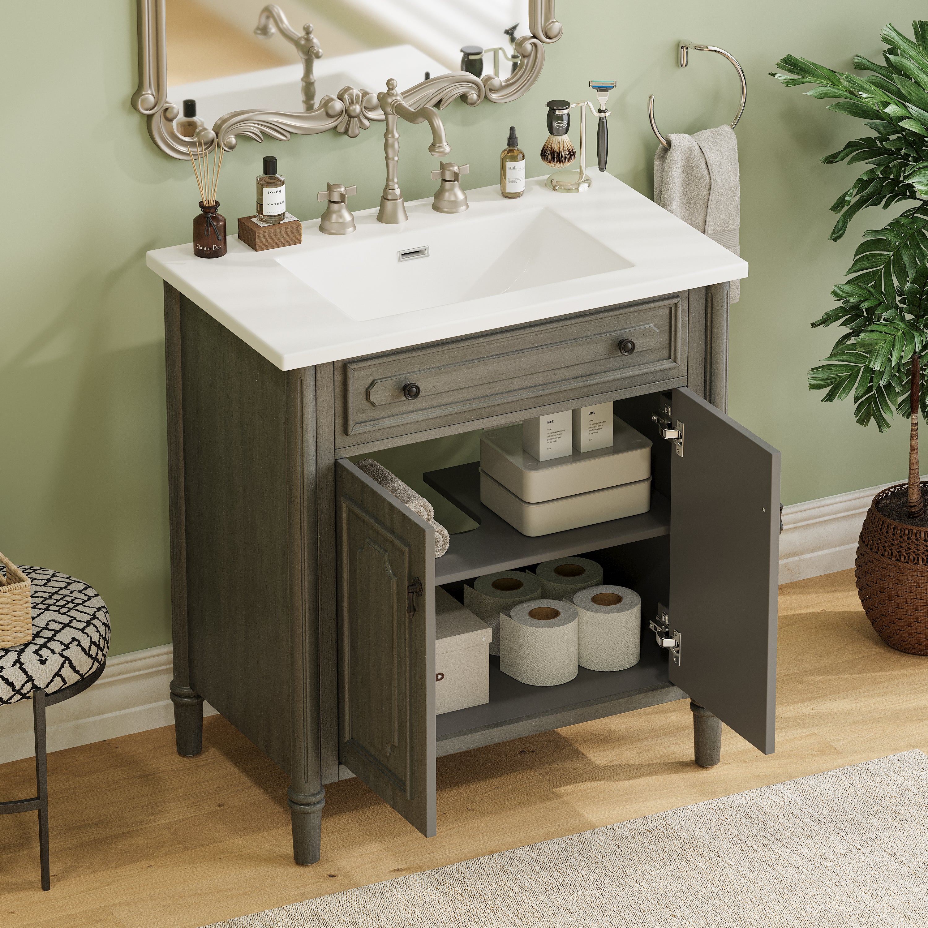 30 Inches Vintage Bathroom Vanity with Sink