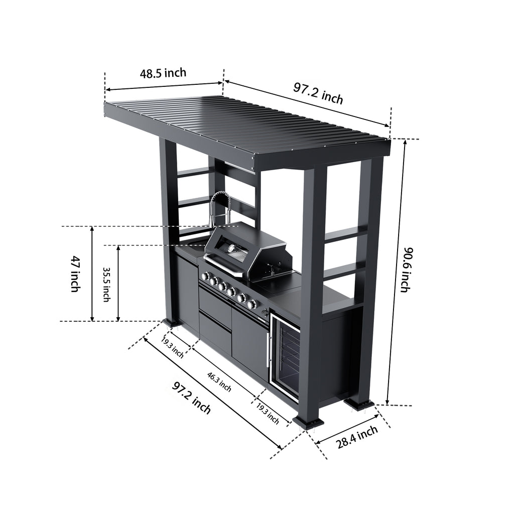 97-Inch 4-Burner Deluxe Stainless Steel Outdoor Kitchen Grill