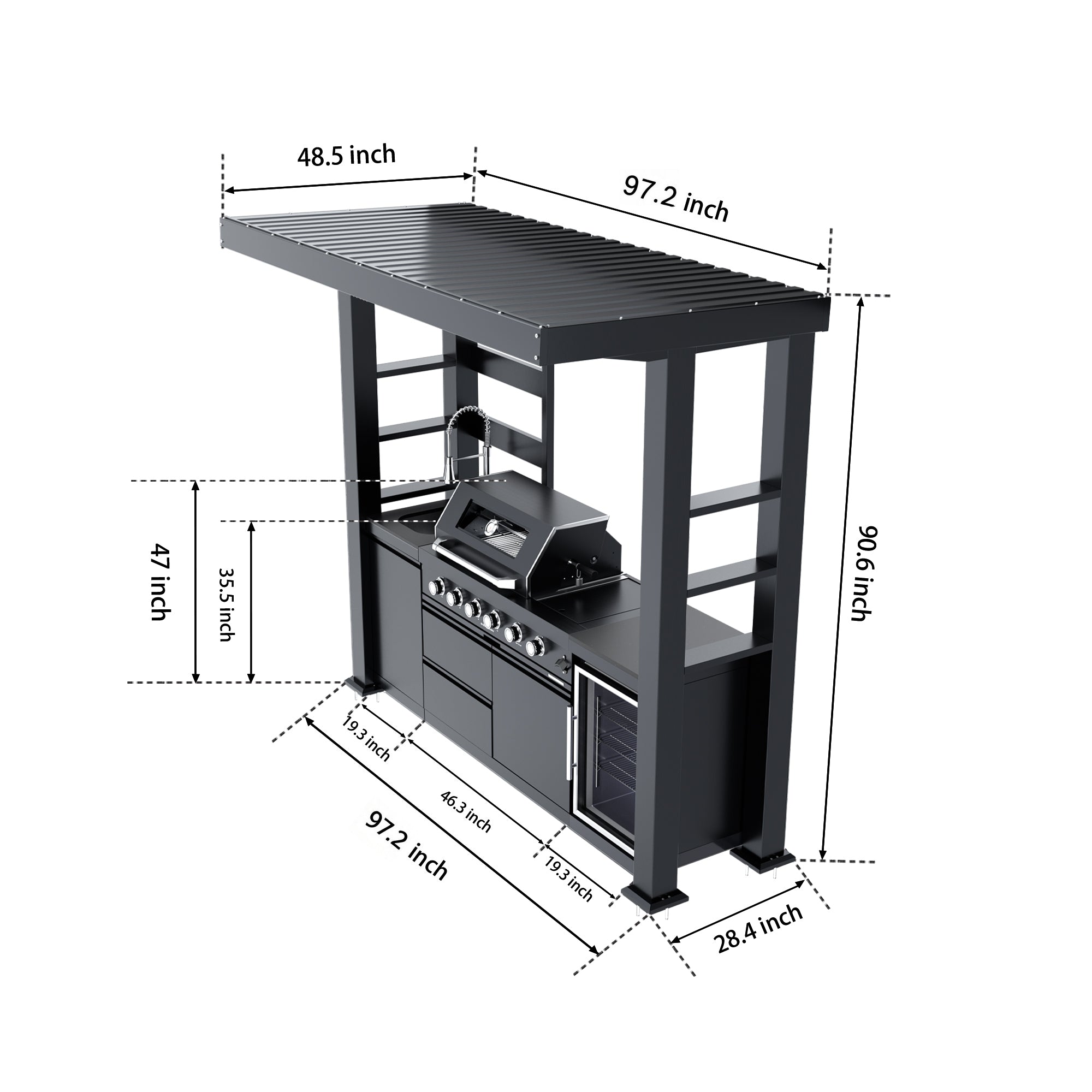 97-Inch 4-Burner Deluxe Stainless Steel Outdoor Kitchen Grill