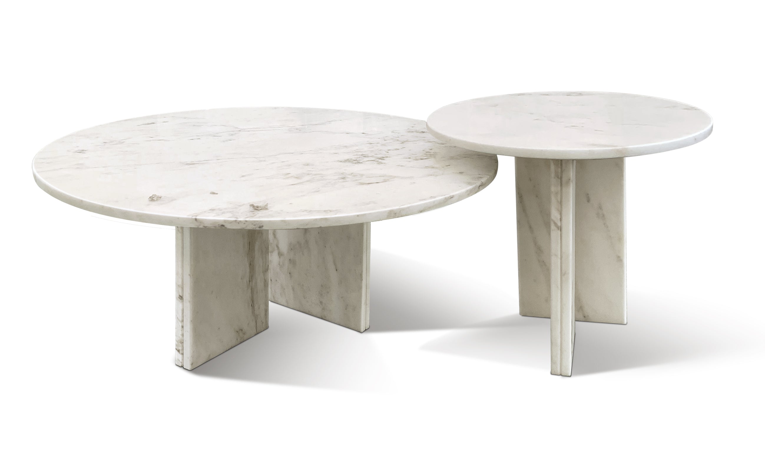 White Semi-Polished Marble Round Nesting Table Set of 2