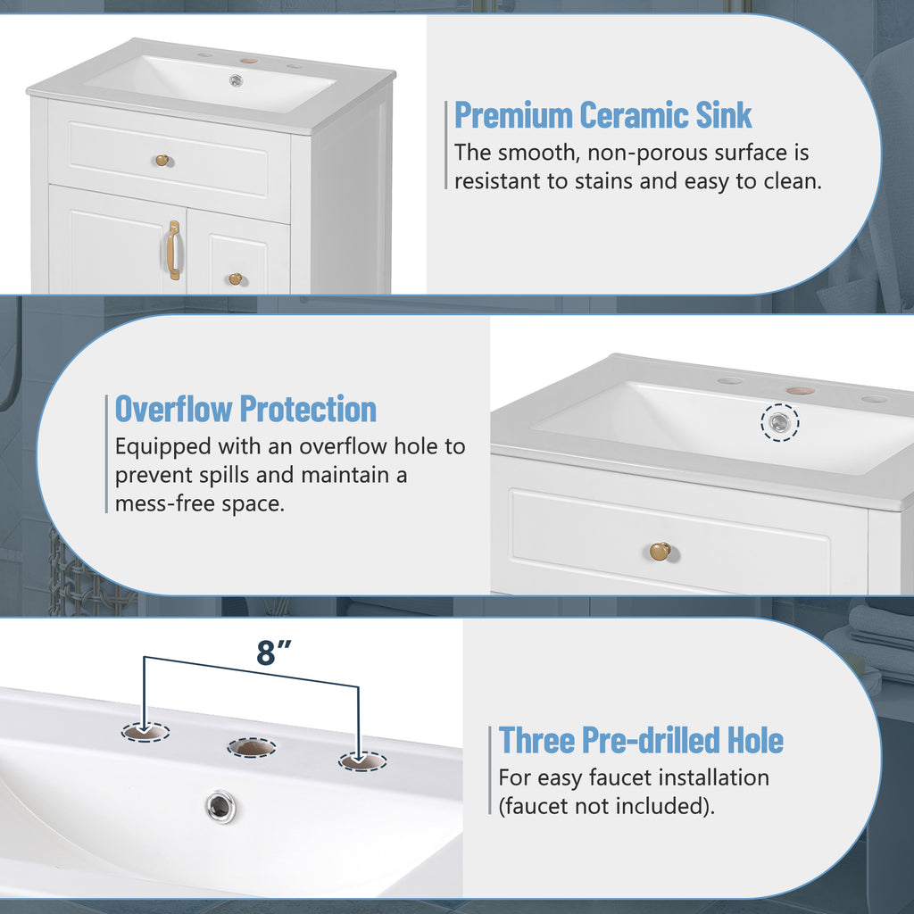 24-Inch Bathroom Vanity with Ceramic Sink