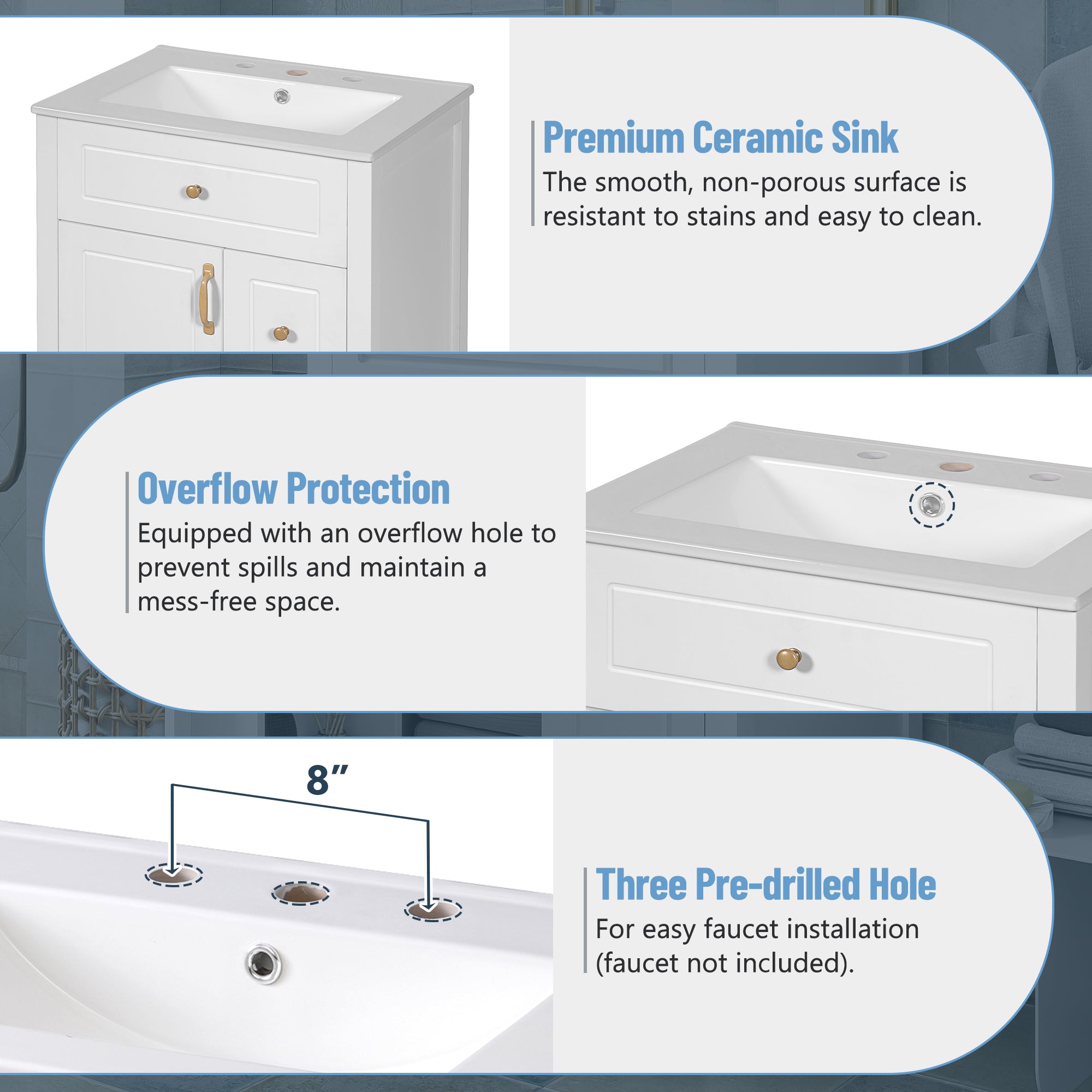 24-Inch Bathroom Vanity with Ceramic Sink